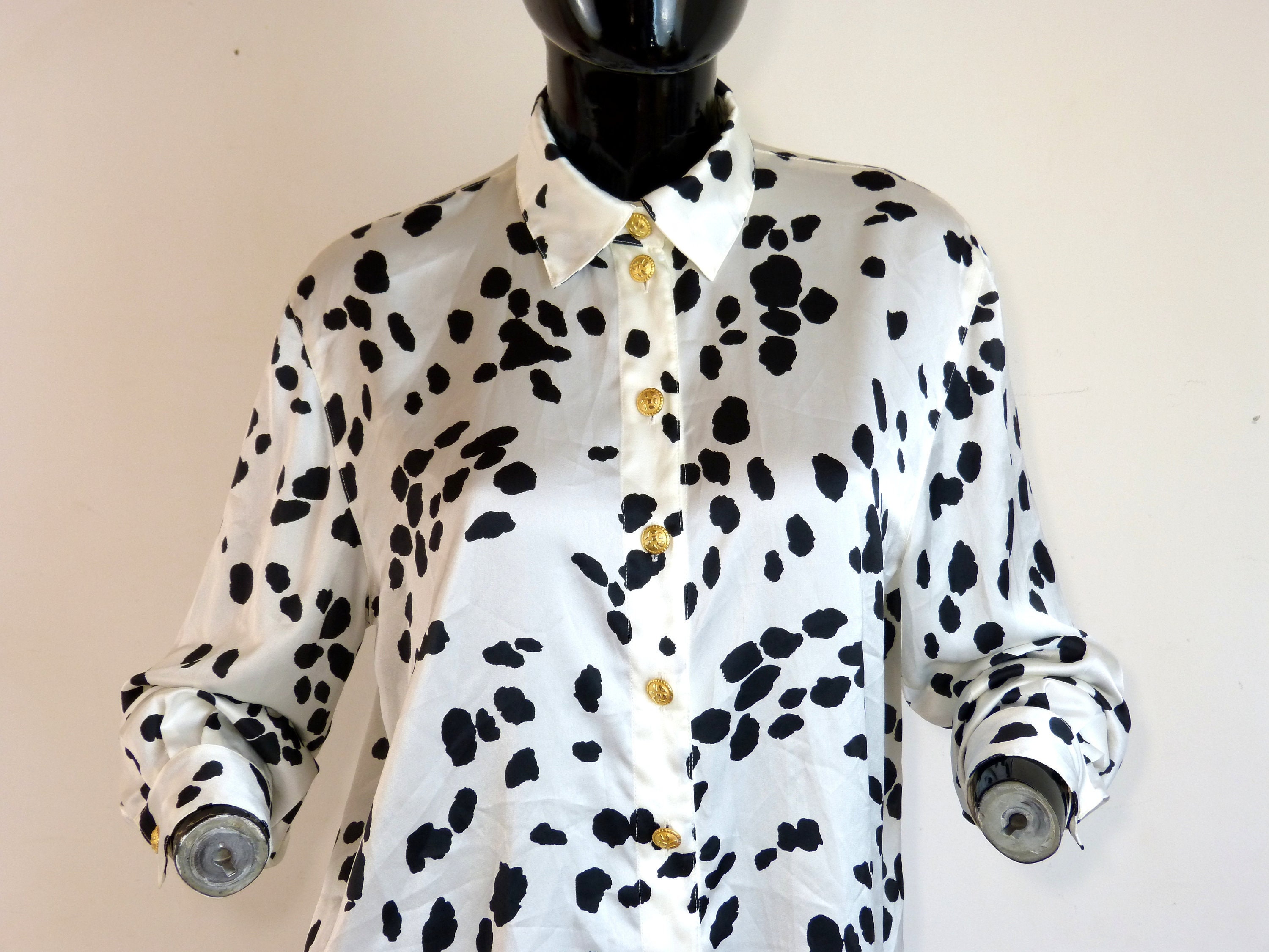 LOUIS FERAUD Vintage Jacket Jewel Buttons Black & White Check 80s