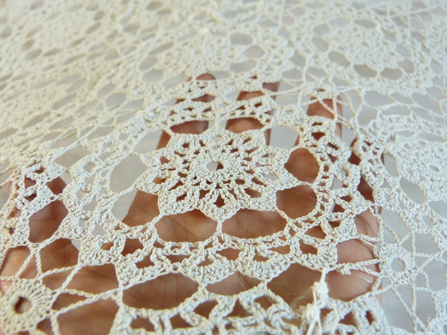 Couvre-Lit Dentelle Au Crochet Fait Main Motif Fleurs - Deco Shabby Romantique Vintage Années 20 30