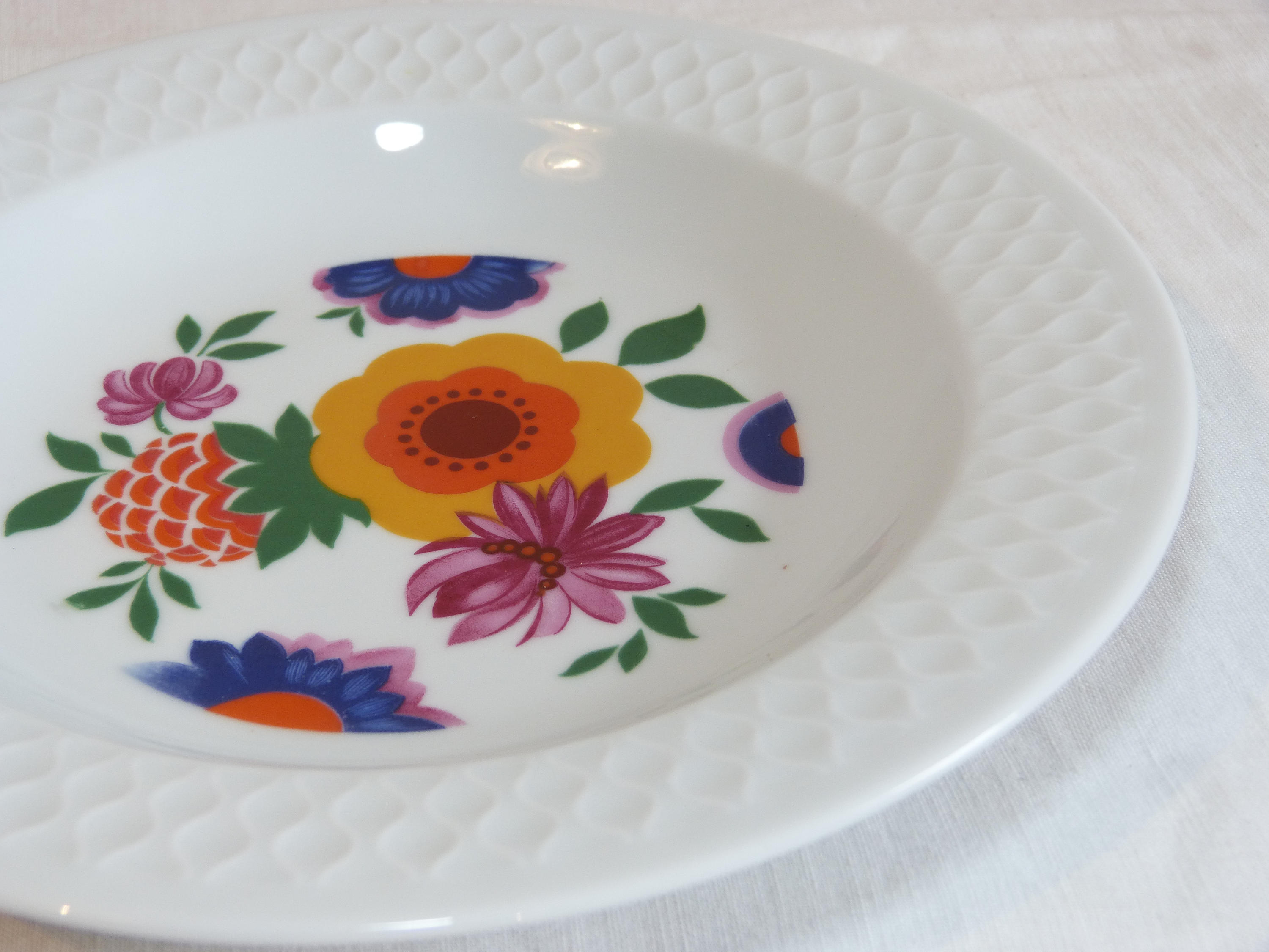 Lot 6 Assiettes à Soupe Porcelaine Bavaria Schirnding Fleur Mod Funky - Vintage Années 70
