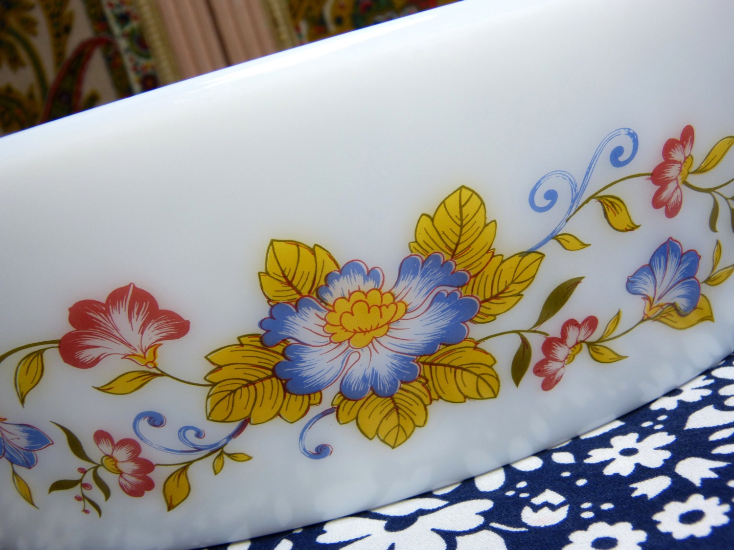 Plat à Four Haut Arcopal Fleurs Indienne Delhi Cuisine Retro - Vintage Années 70