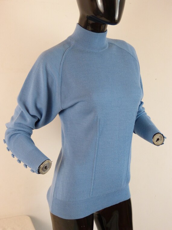 Sky blue wool blend CHRISTORY sweater - high neck… - image 3