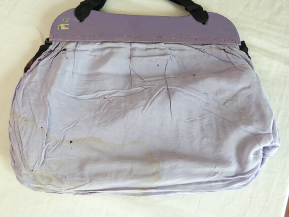 Art Deco floral fabric handbag - purple wood fram… - image 9