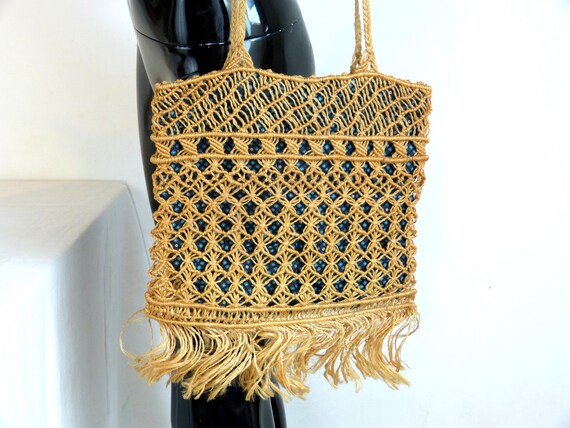 String macrame cross body or shoulder tote bag - … - image 1