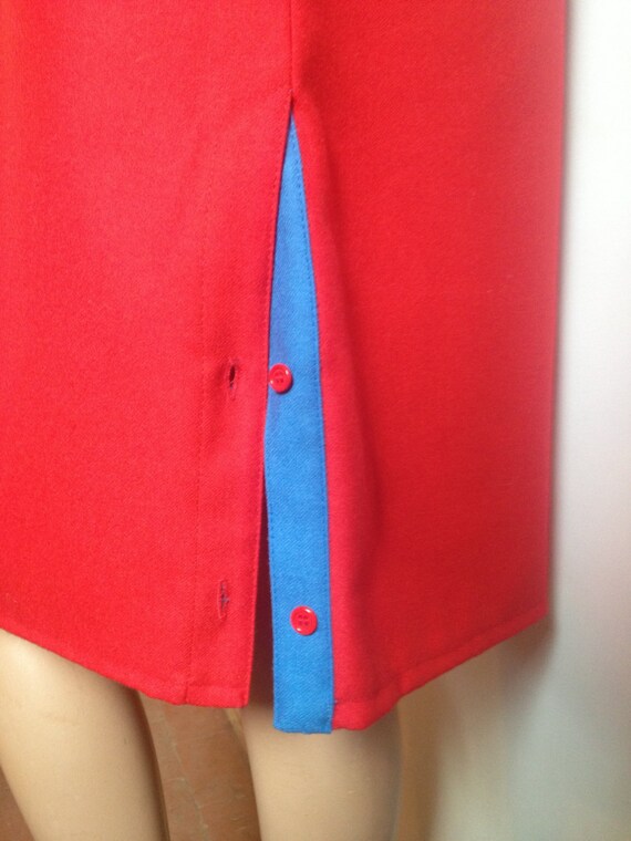 Laced bodice bright red and royal blue wool dress… - image 3