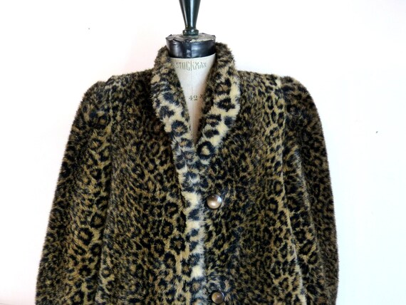 Leopard faux fur winter coat size M - 40s glamour