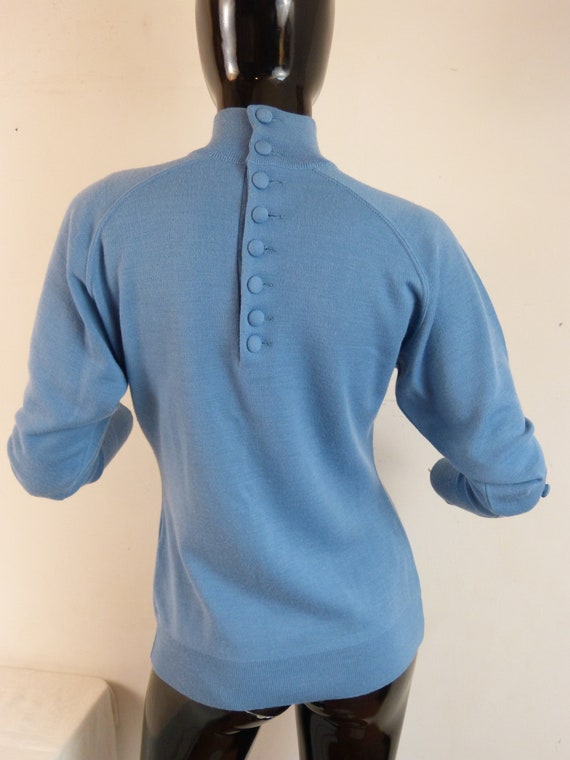 Sky blue wool blend CHRISTORY sweater - high neck… - image 8