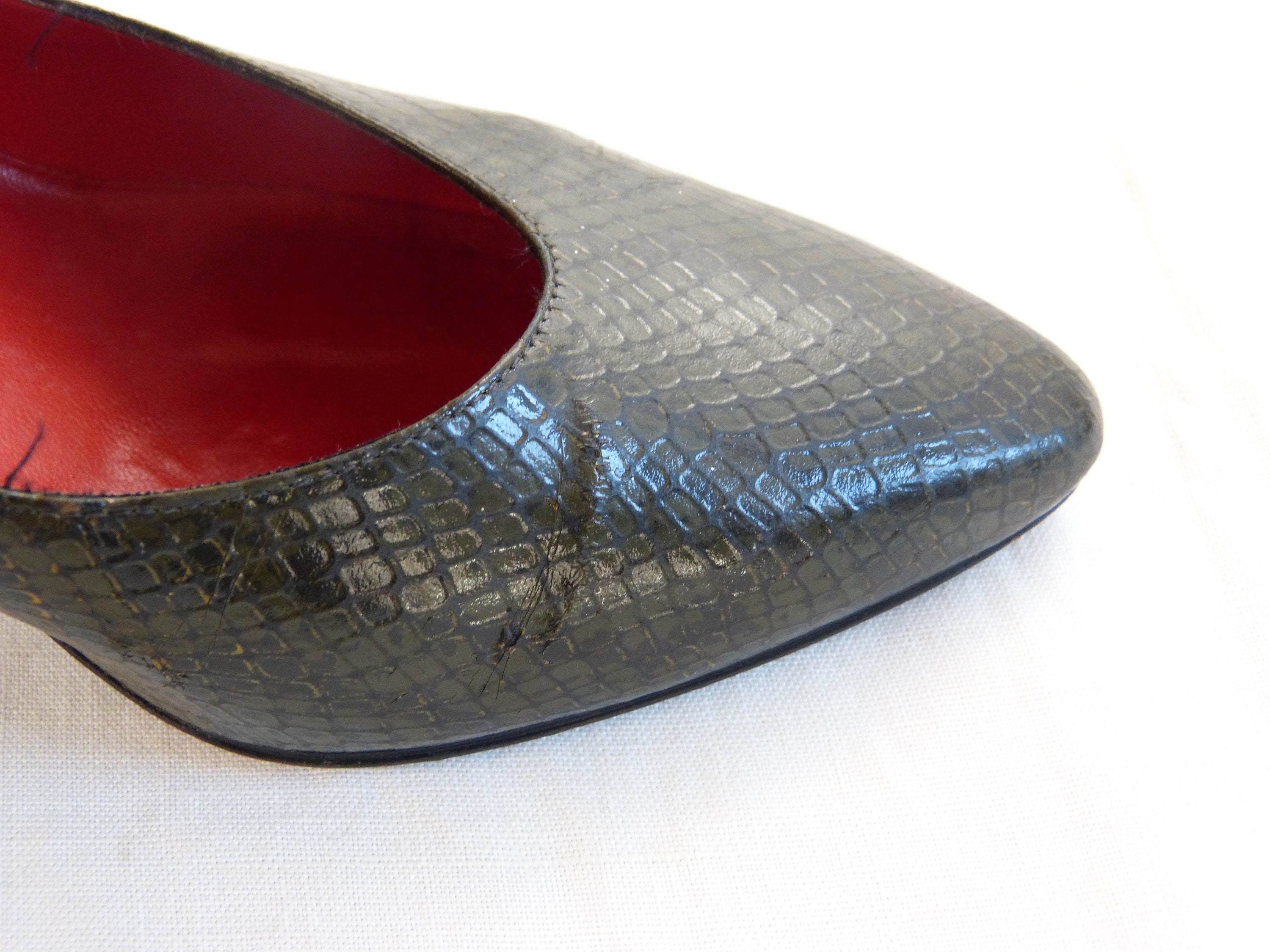 Python YSL Yves Saint Laurent Paris High Heel Shoes Black Kaki Green Snake Skin Pumps Size Fr 38 5 Us 7 Uk 5 5 french 80s Vintage Etsy Ireland