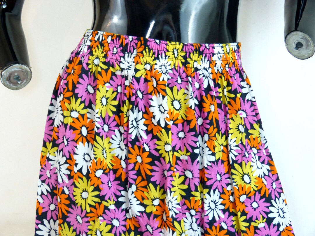 Flower Power Midi Skirt Pink Orange Yellow Daisy Flowers on - Etsy