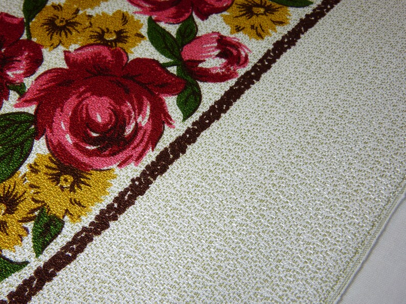 Floral Twill Fabric Rectangular Tablecloth Pink Roses & Etsy