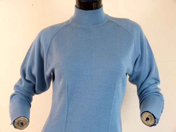 Sky blue wool blend CHRISTORY sweater - high neck… - image 1