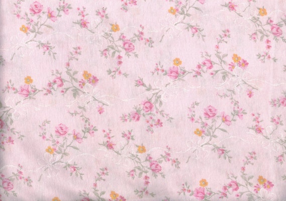 Pastel pink flower print with white bow details unused cotton