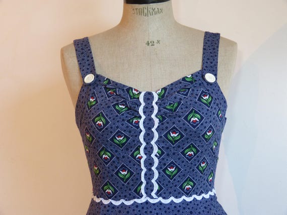 Navy blue flower & dots CHRISTINE LAURE cotton max