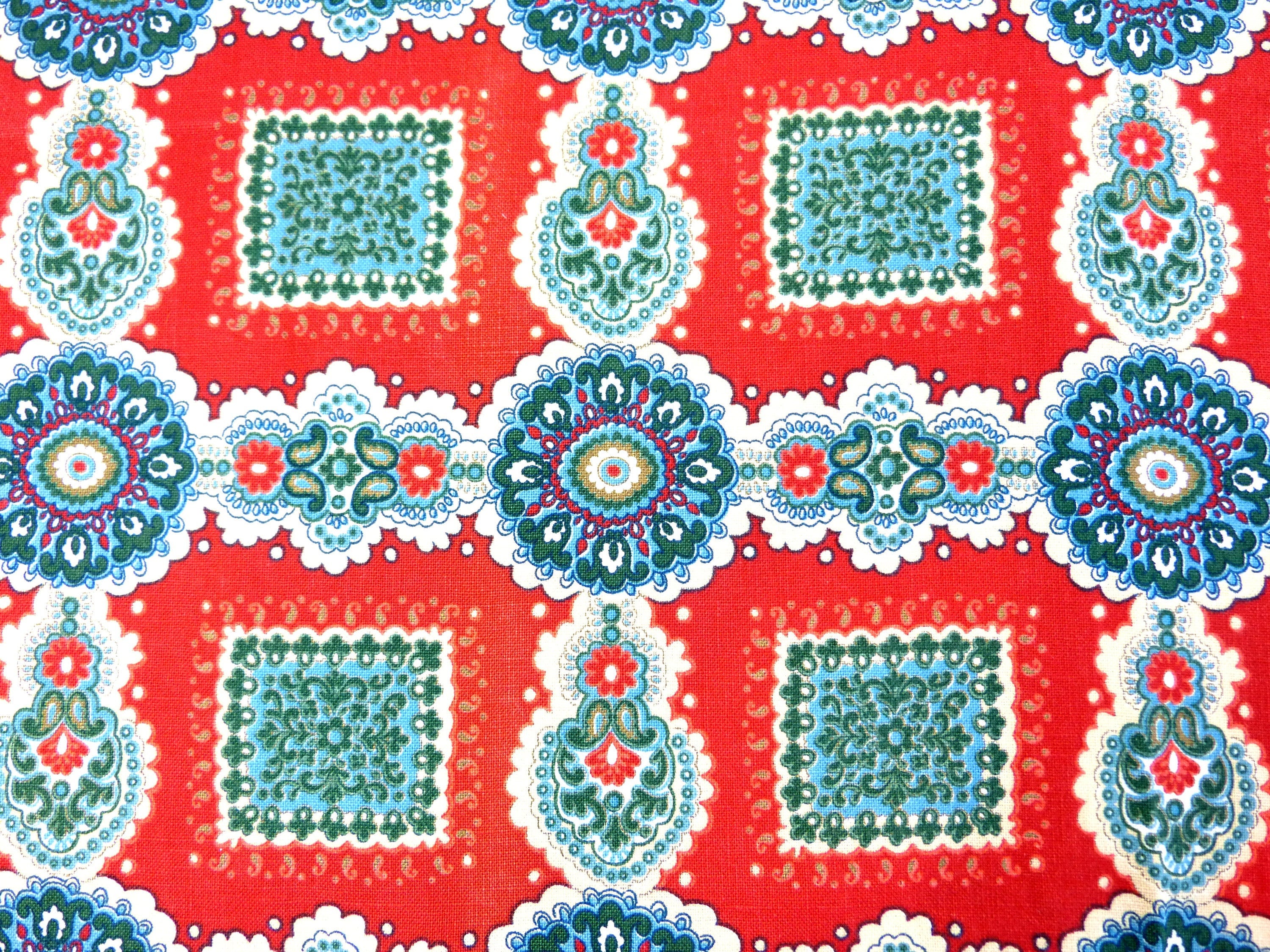 Paire de Rideaux Tissu Coton Comptoir L'industrie - Fleur Cachemire Rouge & Bleu Persepolis Par Laur