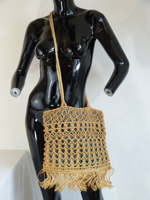 String macrame cross body or shoulder tote bag - … - image 3