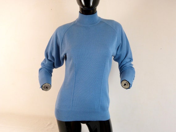 Sky blue wool blend CHRISTORY sweater - high neck… - image 2