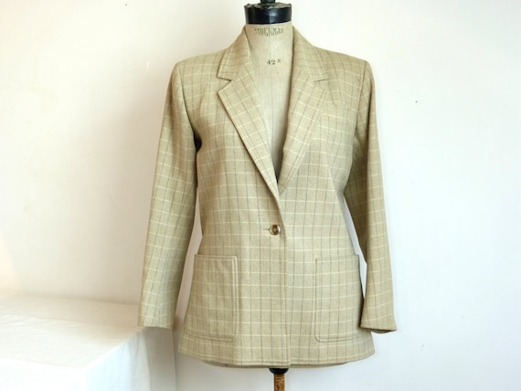 Beige & grey plaid wool YVES SAINT LAURENT Rive G… - image 1