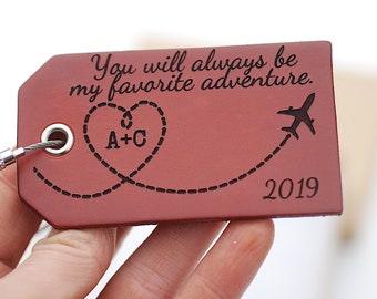 Happy 3rd  Anniversary Leather Gift, Personalized Luggage Tag, Your will always be my greatest adventure,  Third Anniversary Gift