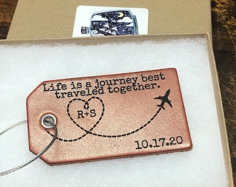 Life is a Journey, Anniversary Leather Gift, Luggage Tag, Third Anniversary Gift, Happy 3rd Anniversary, Wedding Anniversary Gift, Handmade