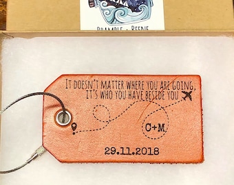 Third anniversary leather gift, Happy anniversary, Travel Quote,  for couple, Luggage tag, Baggage tag, leather anniversary gifts for man