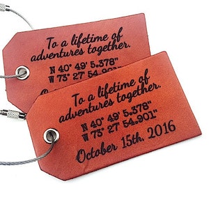 Leather Luggage Tag, Personalized Wedding Gift, For Wife Husband Boyfriend, Leather 3rd Anniversary Gift, Baggage Tags, Id Tag, Travel Tag image 1