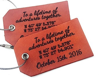 Leather Luggage Tag, Personalized Wedding Gift, For Wife Husband Boyfriend, Leather 3rd Anniversary Gift, Baggage Tags, Id Tag, Travel Tag