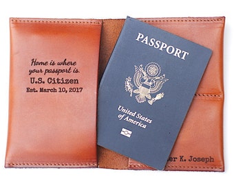 New American Citizen Gift, Naturalization Celebration Gift, Monogrammed, Home is Where Your Passport Is, USA Citizenship Gift, Passport