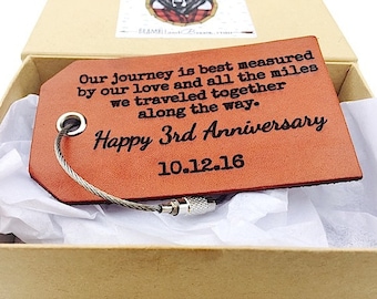 Happy 3rd Anniversary Leather Luggage Tag, Our Journey, Personalized Anniversary Gift, New Husband Wife Gift, Leather Third Anniversary Gift