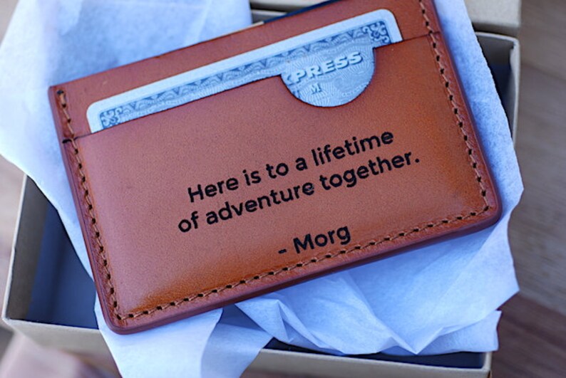 Leather Husband Anniversary Gift Boyfriend Gift Minimalist Pocket Wallet Personalized Quote Slim Wallet For Men Custom Mens Wallet
