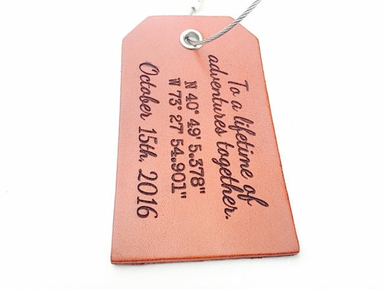 Leather Luggage Tag, Personalized Wedding Gift, For Wife Husband Boyfriend, Leather 3rd Anniversary Gift, Baggage Tags, Id Tag, Travel Tag image 5