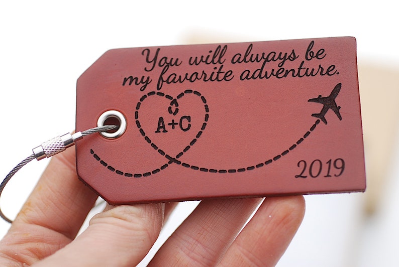 Happy 3rd  Anniversary Leather Gift, Personalized Luggage Tag, Your will always be my greatest adventure,  Third Anniversary Gift 