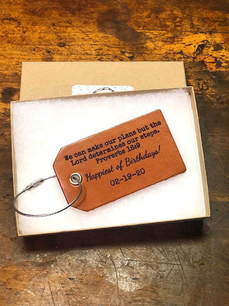 Proverbs 16 We can make our plans but the lord determines our steps Spiritual Gift Birthday Gift Mission Trip Scripture Luggage Tag