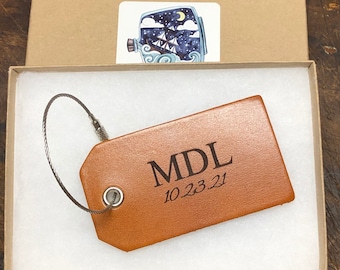 Custom Luggage Tag - monogrammed luggage tags- wedding gift for couple- initials - leather luggage tag