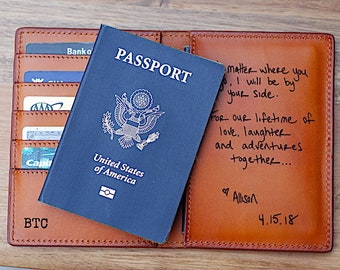 Customized Passport Wallet, Handwritten Note, Personalized letter, Hubby, Groom Gift From Bride, Made in USA, Leather, Travel, Passport Case
