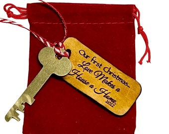 Our first Christmas - love makes a house a home with vintage key