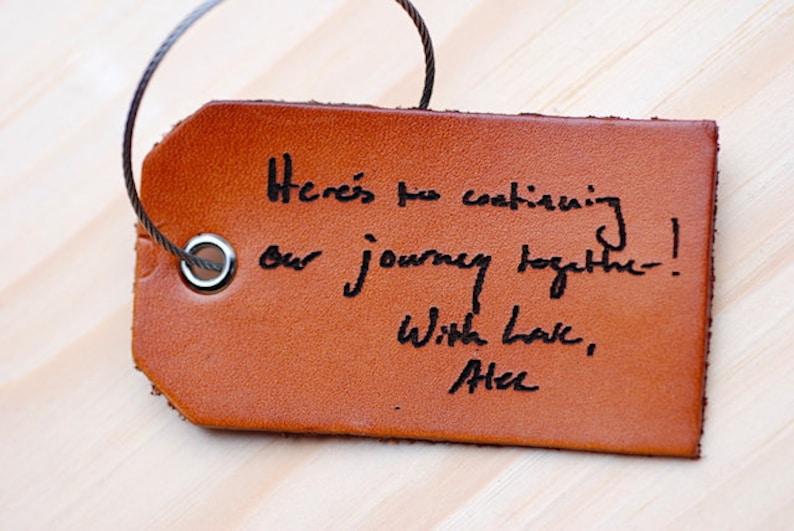 Secret Message Luggage Tag Gift under 20 Personalized Note Leather Tag Handwriting on Bag Tag Girlfriend Travel Gift For Boyfriend