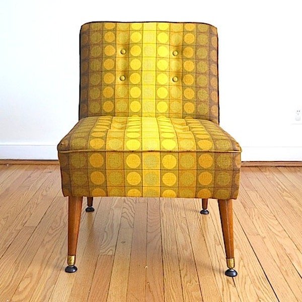 Mid Century Modern Chair, Living Room Chair, Armless Chair, Restored Mid Century Chair, Yellow Chair, Bohemian Chic Decor, Geometric Chair
