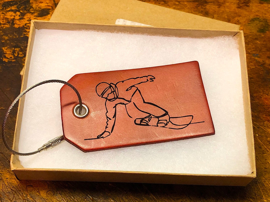 Snowboarder Gift, Leather Luggage Tag, Gifts for Him, Snowboarding Gift