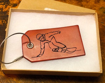 Snowboarder Gift, Leather Luggage tag, Gifts for Him, Snowboarding Gift, Ski Gifts, Travel to the Mountains, Travel Tag, Shred, Baggage tag,