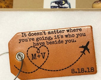 Third Anniversary Wedding Gift - Romantic Travel Quotes - Leather Luggage Tag - 3rd wedding anniversary gift