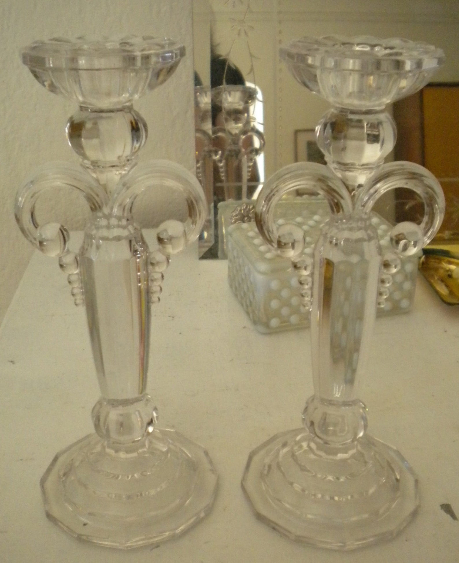 PAIRE vintage Art Déco Clear Crystal Tall Candlesticks Etsy