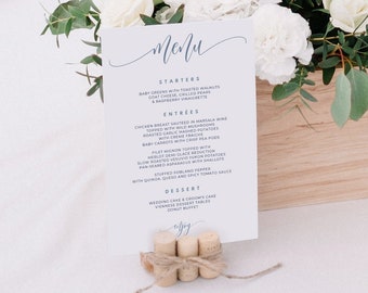 Dusty Blue Wedding Menu Template | Printable Wedding Menus | Flair Calligraphy | EDITABLE TEXT PDF - Instant Download | (5 x 7)