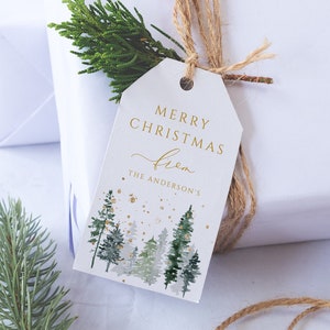 Weihnachten Geschenkanhänger, bearbeitbare Weihnachtsgeschenkanhänger, Urlaub Tags, Kiefern Bäume, Geschenkanhänger Vorlage, Whispering Pines, Sofort Download