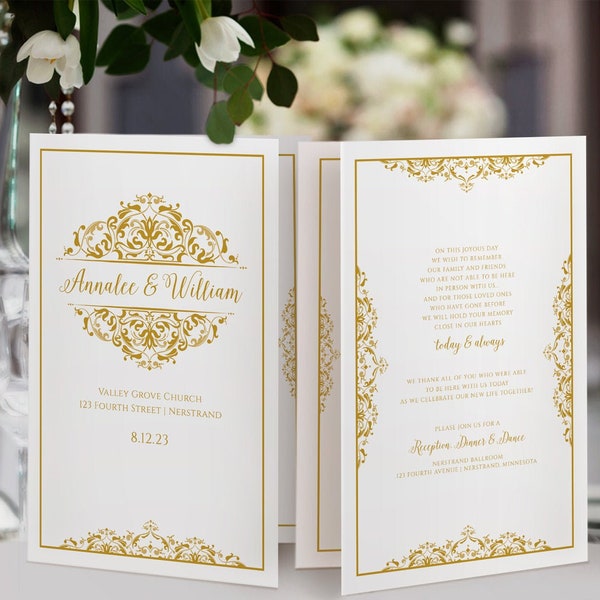 Wedding Program Booklet | Printable Wedding Programs | Vintage Natalia (Gold) Wedding Programs | EDIT Online in Templett - Download as PDF