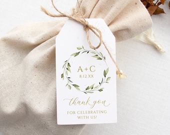 Wedding Favor Tags | Bridal Shower Tags | Favor Tag Template | Watercolor Wreath Ethereal Greenery  | Editable Templett - Download PDF