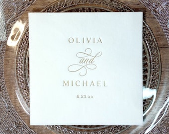 Gold Foil Wedding Napkins | Personalized Wedding Napkins | Cocktail Napkins | Rehearsal Dinner | Elegant Beverage Napkins