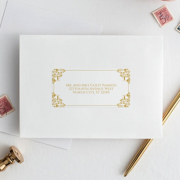 Printable Address Labels / Seals (4 x 2) | Elegant Gold Wedding Address Labels | Vintage Corners - Nadine | EDITABLE Templett - Download PDF