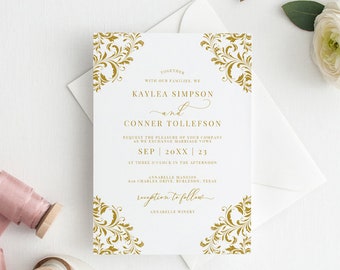 Wedding Invitations Vintage | Elegant Wedding Invitation Template | Vintage Gold Nadine | EDITABLE Template - Download PDF Printable