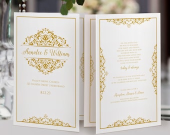 Wedding Program Booklet | Printable Wedding Programs | Vintage Natalia (Gold) Wedding Programs | EDIT Online in Templett - Download as PDF