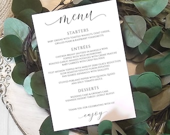 Luxury Wedding Menu Template | Printable Wedding Menus | Splendid Script | EDITABLE Color Templett | 5x7 Download as a PDF