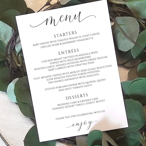 Luxury Wedding Menu Template Printable Wedding Menus Etsy